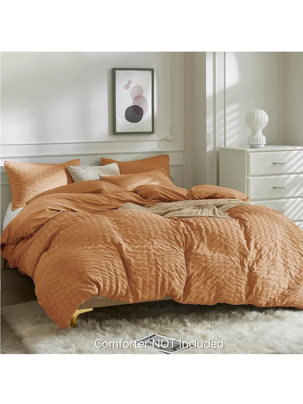 NEW JELLYMONI Burnt Orange Seersucker Duvet Cover Set. Twin w/ Zipper and ties